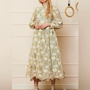 DREAM Sister Jane Floral Midi Length Puff Sleeve XS Dress